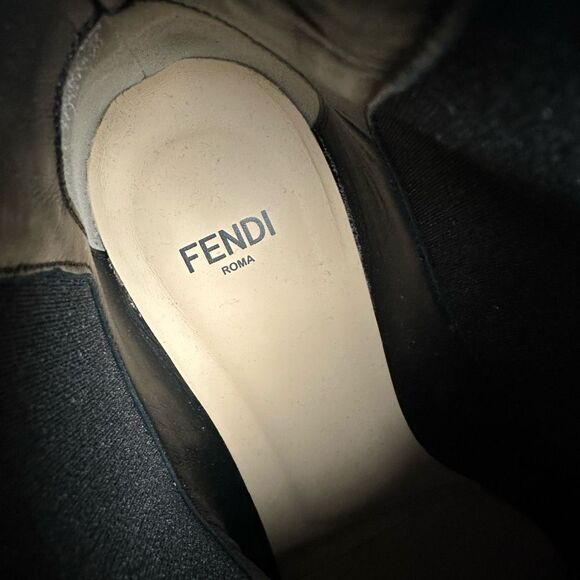 FENDI Colibri Mesh Leather Chelsea Booties Size 37.5 Brown Black FF Ankle Boots - Picture 12 of 15